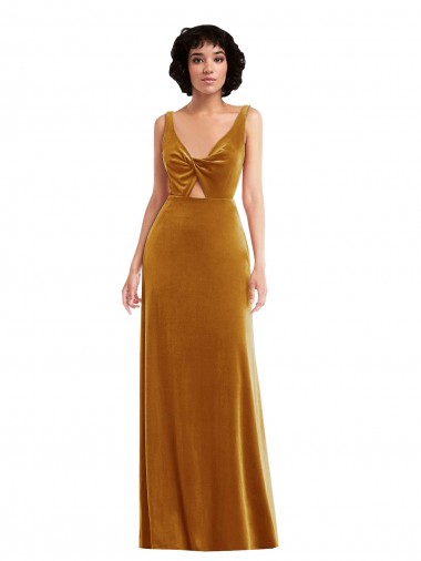 Purchase Stretch Velvet Trumpet Long Sleeveless V-Back Semi Formal Evening Dress