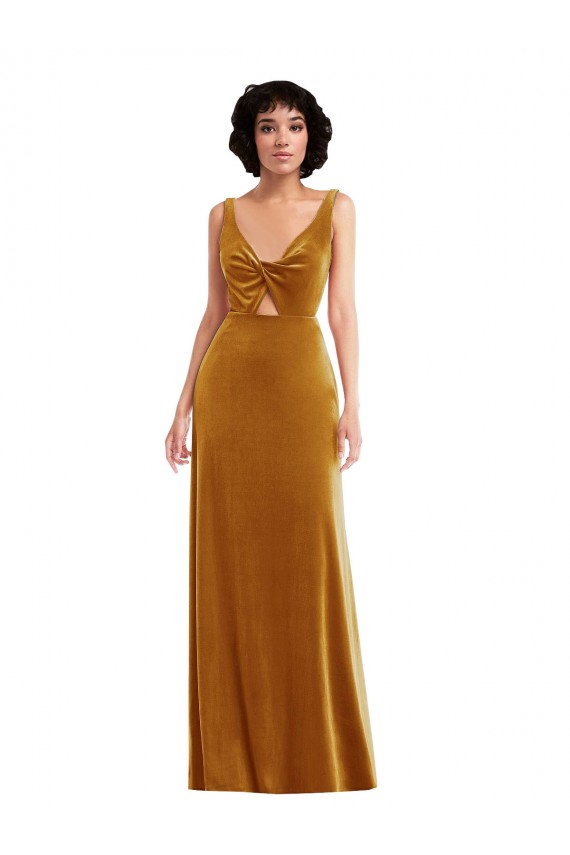 Purchase Stretch Velvet Trumpet Long Sleeveless V-Back Semi Formal Evening Dress