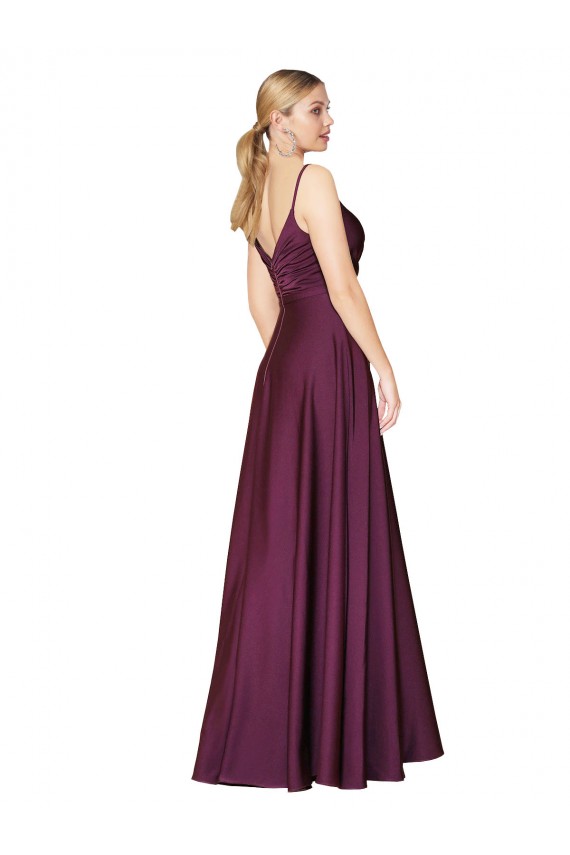 Purchase Stretch Crepe A-Line Long Sleeveless V-Back Formal Evening Dress